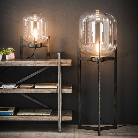 Lampadaire globe en verre sur pied métal style industriel vintage - Hal 