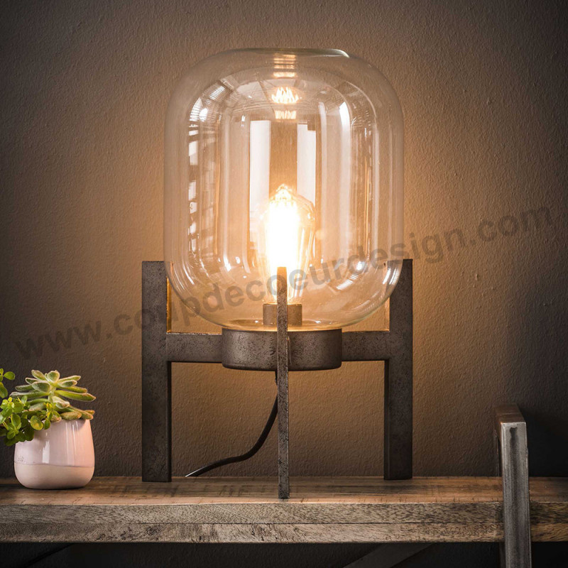 Lampe de table en verre sur pied métal style industriel - Hal Lampe de table en verre sur pied métal style industriel - Hal