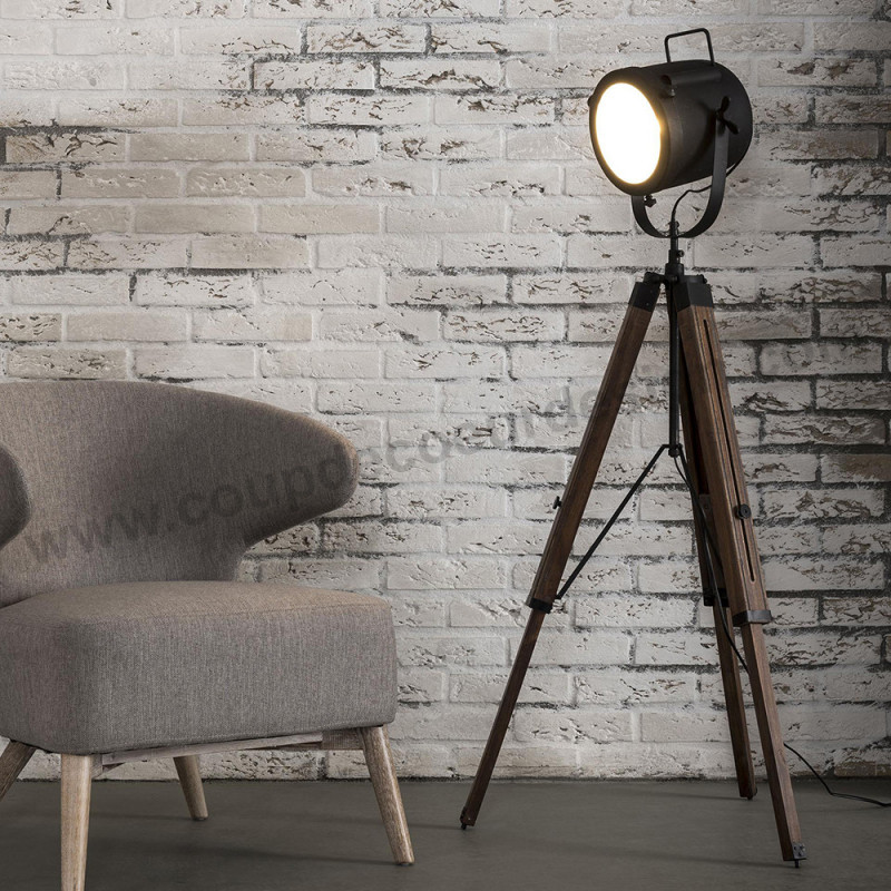 Lampadaire projecteur design bois vintage - Pixar 