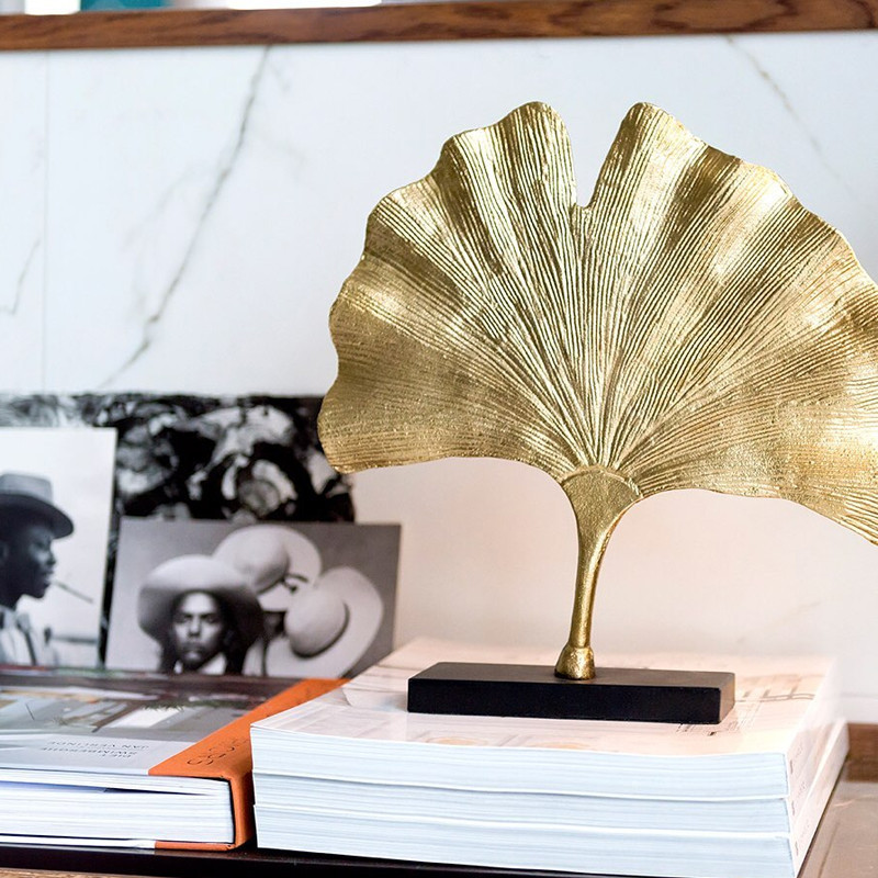 Sculpture décoration feuille de ginkgo dorée - Leaf
