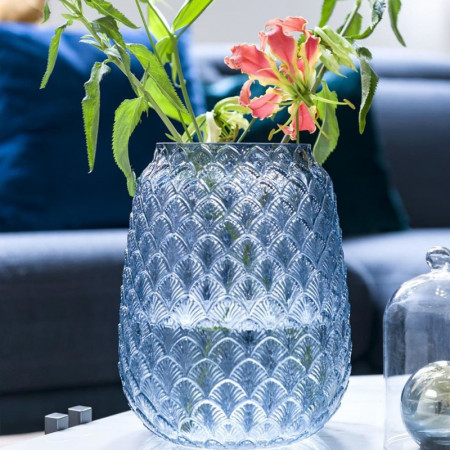 Vase art déco bleu en verre - Ava 