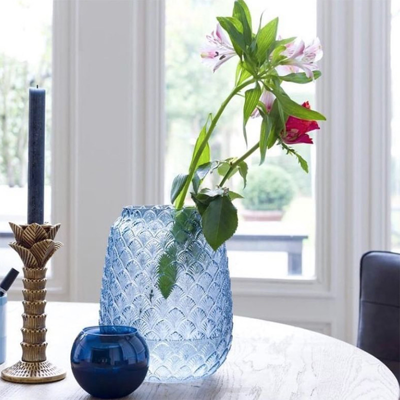 Vase art déco bleu en verre - Ava