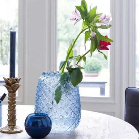 Vase art déco bleu en verre - Ava