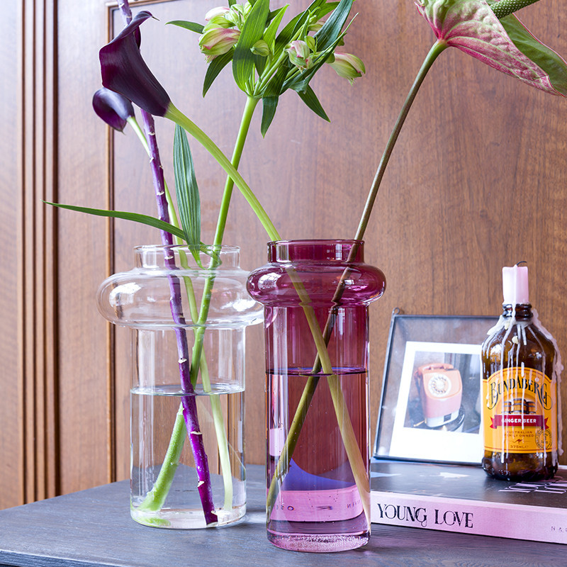 Vase rose en verre transparent design - Harper 