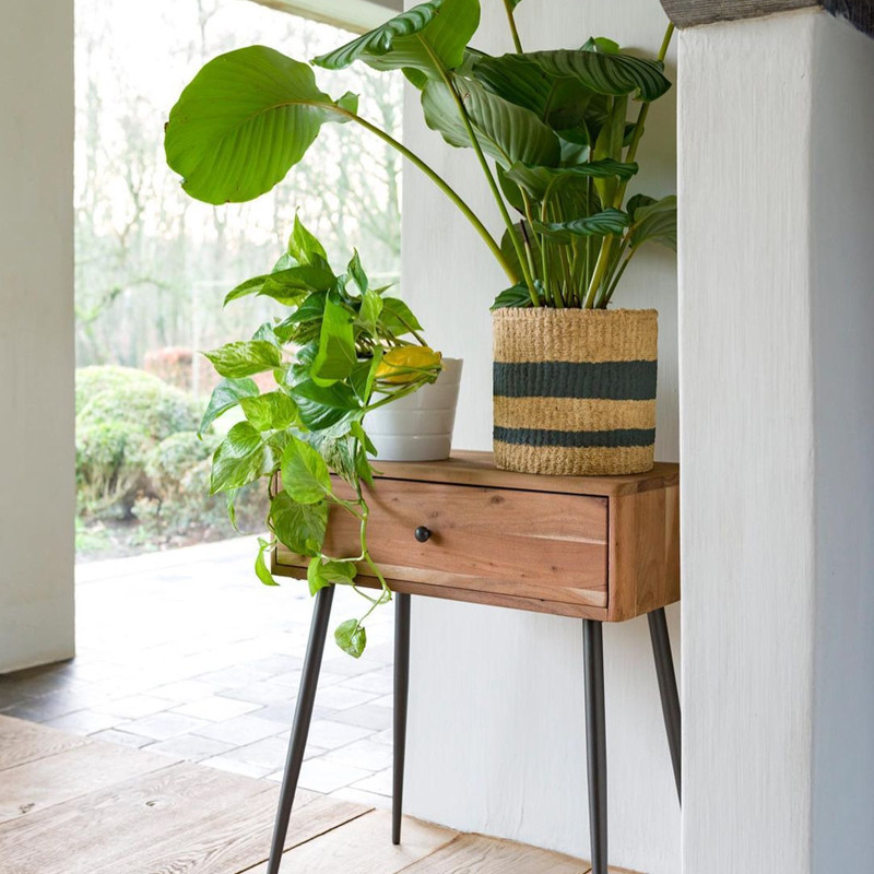Table de chevet en bois avec tiroir et pieds métal - Noa 
