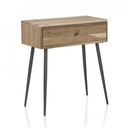 Table de chevet en bois avec tiroir et pieds métal - Noa 