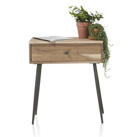 Table de chevet en bois avec tiroir et pieds métal style industriel - Noa