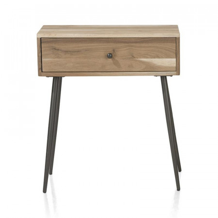 Table de chevet en bois avec tiroir et pieds métal - Noa 