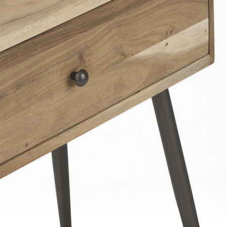 Table de chevet en bois avec tiroir et pieds métal - Noa 