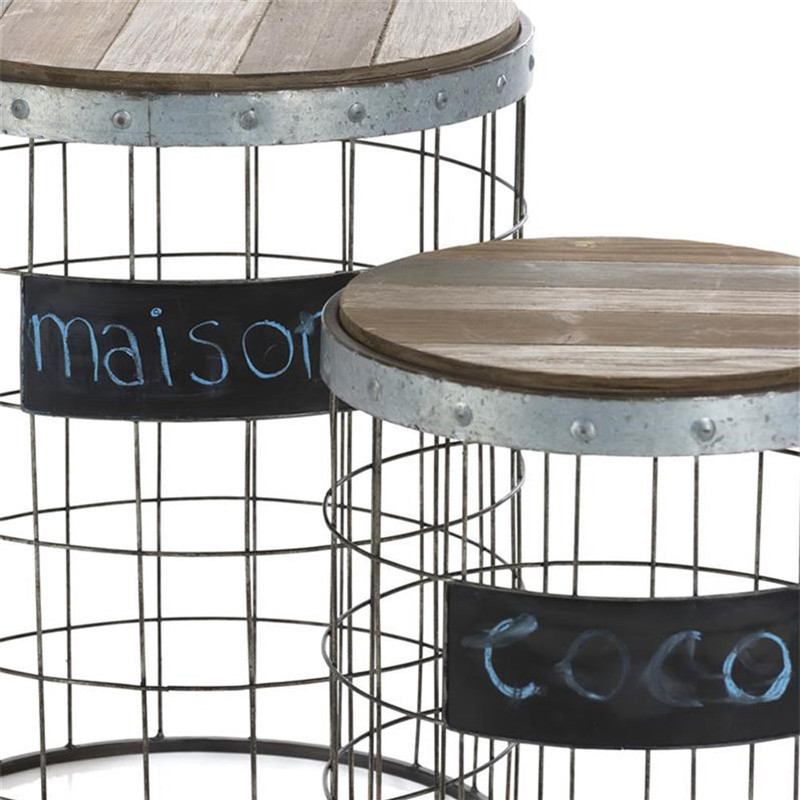 Table gigogne industriel vintage en métal et bois - Nora Table gigogne industriel vintage en métal et bois - Nora