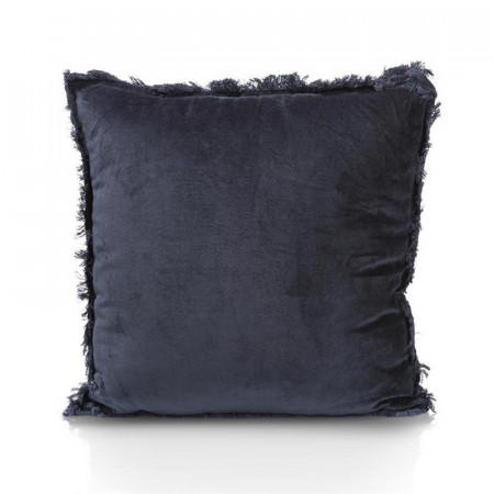 Coussin velours bleu bordure aspect arrachée - Veronica 