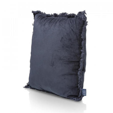 Coussin velours bleu bordure aspect arrachée - Veronica 