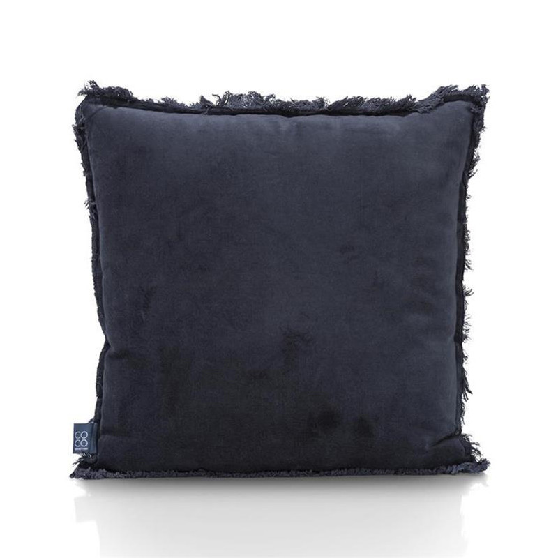 Coussin velours bleu bordure aspect arrachée - Veronica 