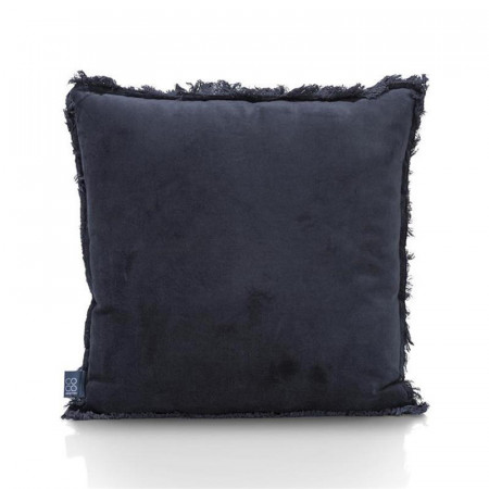 Coussin velours bleu bordure aspect arrachée - Veronica 