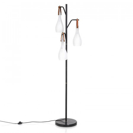 Lampadaire interieur design abat-jours suspendus lanières en cuir - Nada 