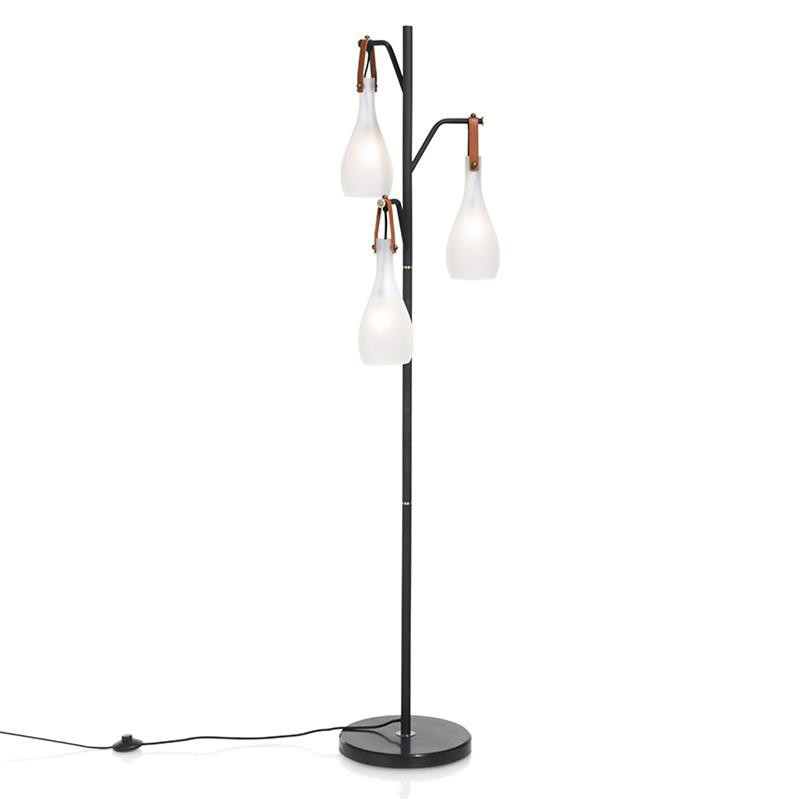 Lampadaire interieur design abat-jours suspendus lanières en cuir - Nada 
