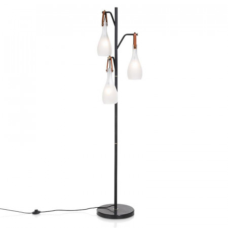Lampadaire interieur design abat-jours suspendus lanières en cuir - Nada 