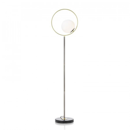 Lampadaire art déco globe blanc avec anneau doré - Leah 