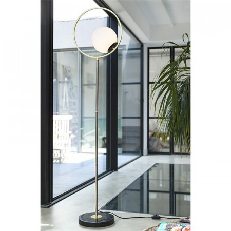 Lampadaire art déco globe blanc avec anneau doré - Leah 