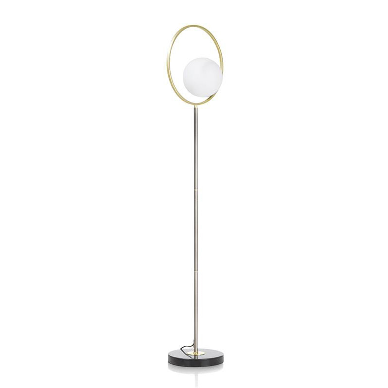 Lampadaire art déco globe blanc avec anneau doré - Leah 