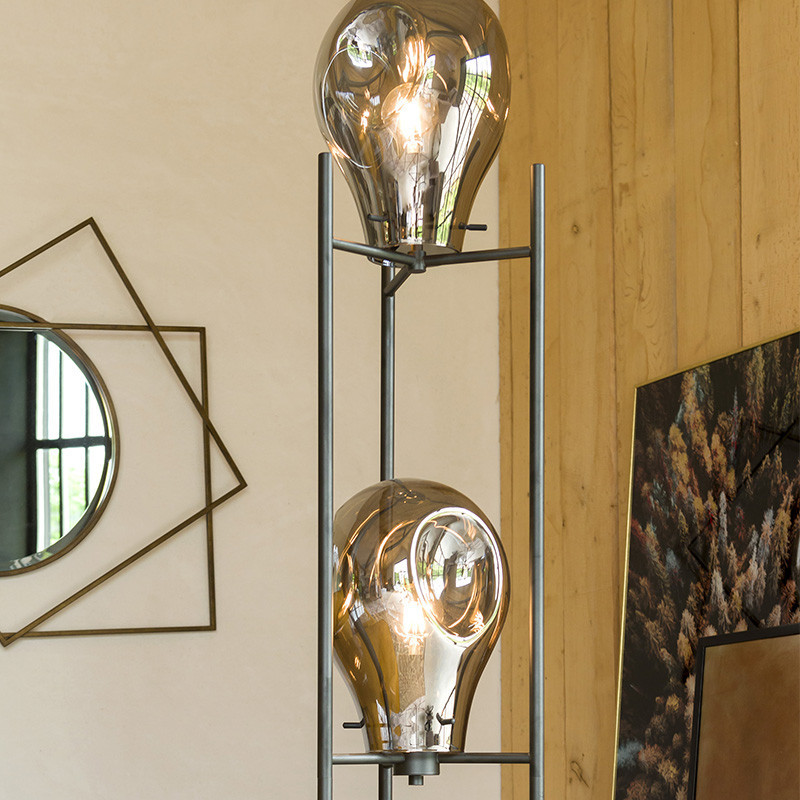 Lampadaire salon design noir en verre fumé - Charlie 