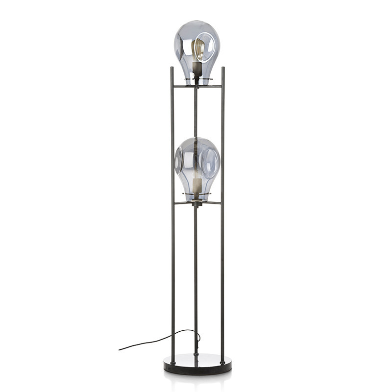 Lampadaire salon design noir en verre fumé - Charlie 