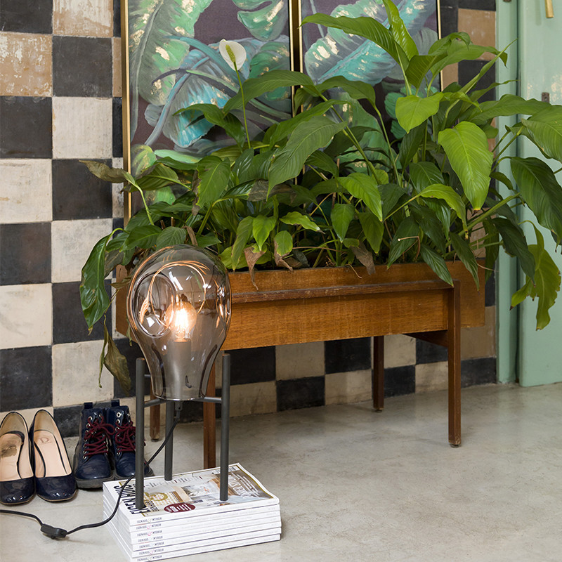 Lampe de salon design noire verre fumé - Charlie 