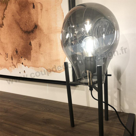 Lampe de salon design noire verre fumé - Charlie 