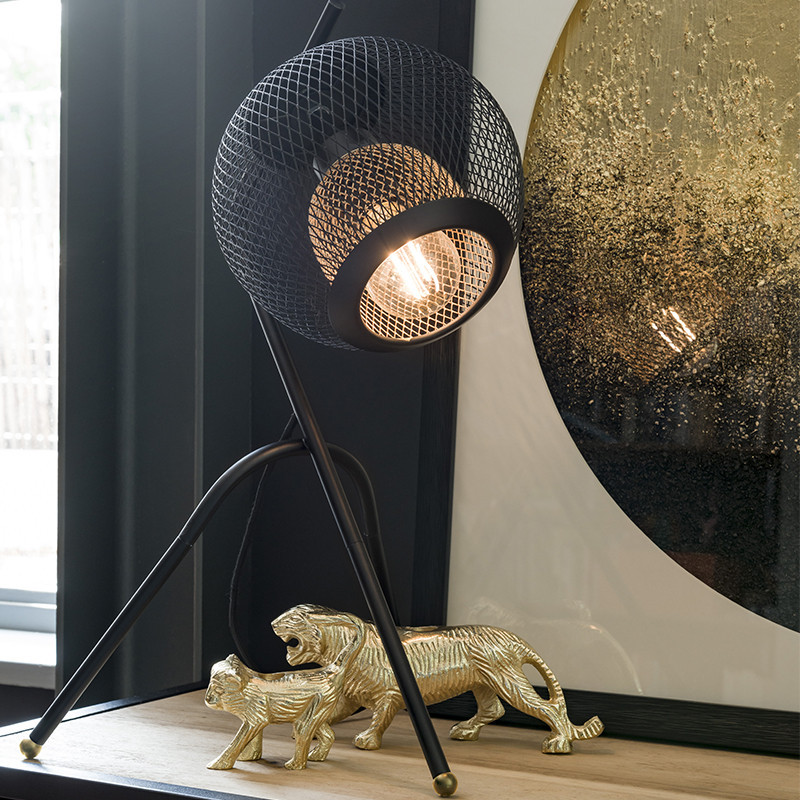 Lampe industrielle en métal noir sur trépied - Marco 