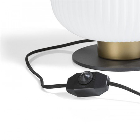 Lampe à poser design sphére blanche socle métal noir et doré - Jonah 