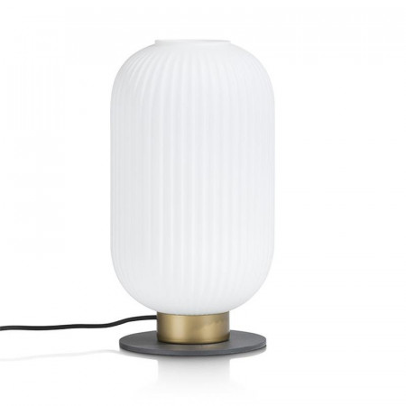 Lampe à poser design abat-jour blanc socle métal noir et doré - Jonah 