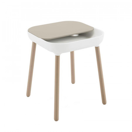 Bout de canapé design blanc et bois avec rangement - Back 