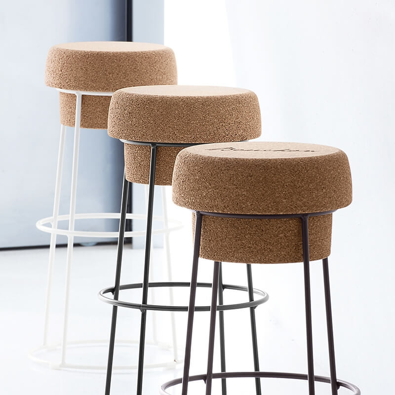 Tabouret de bar design bouchon de liège et métal gris anthracite - Champagne 