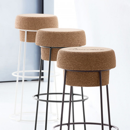 Tabouret de bar design bouchon de liège et métal gris anthracite - Champagne 