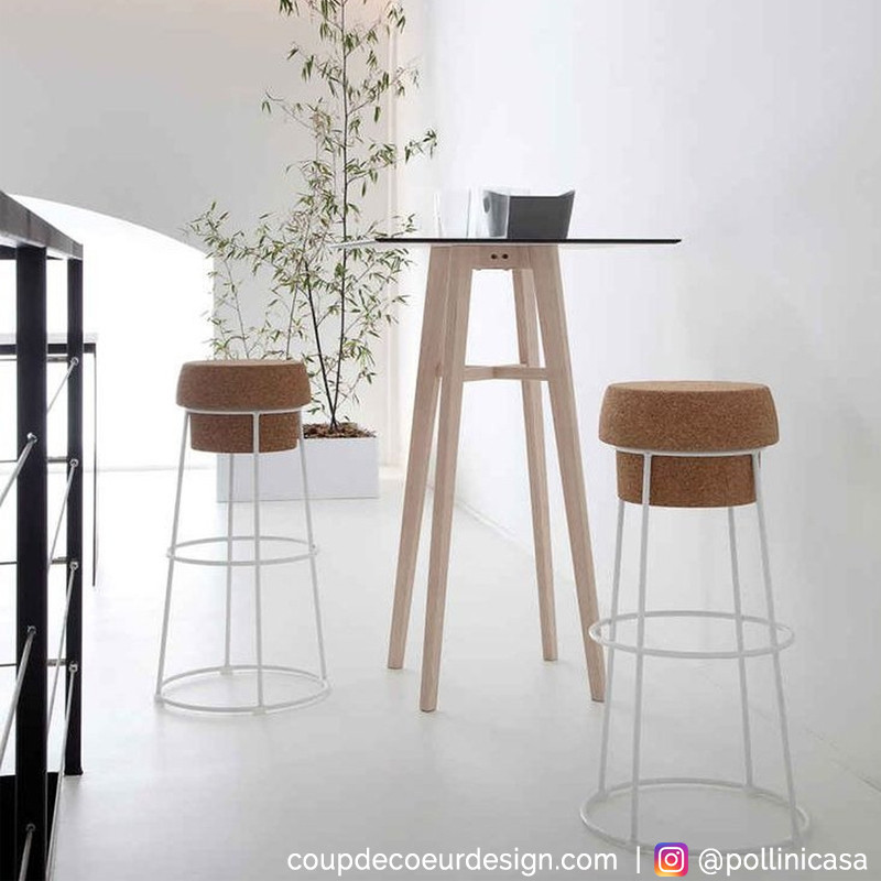 Tabouret de bar design bouchon de liège et métal blanc  - Champagne 