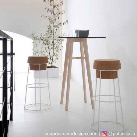 Tabouret de bar design bouchon de liège et métal blanc  - Champagne 