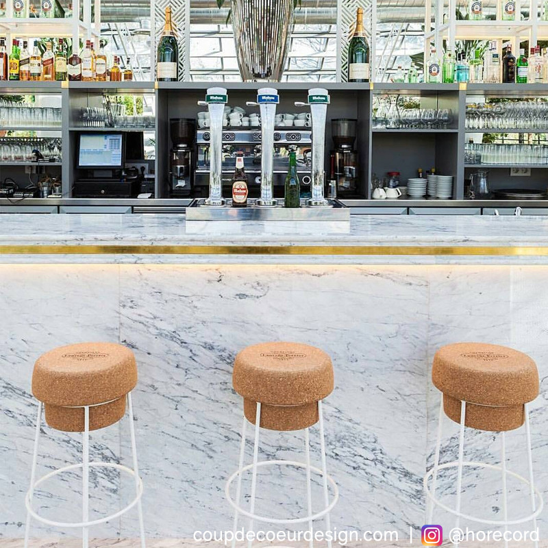 Tabouret de bar design bouchon de liège et métal blanc  - Champagne