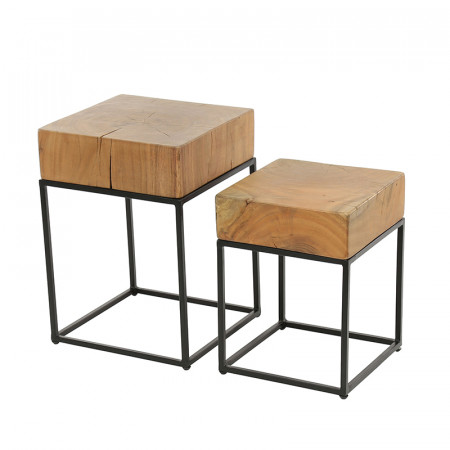 Bout de canapé industriel design bois et métal - Acacia