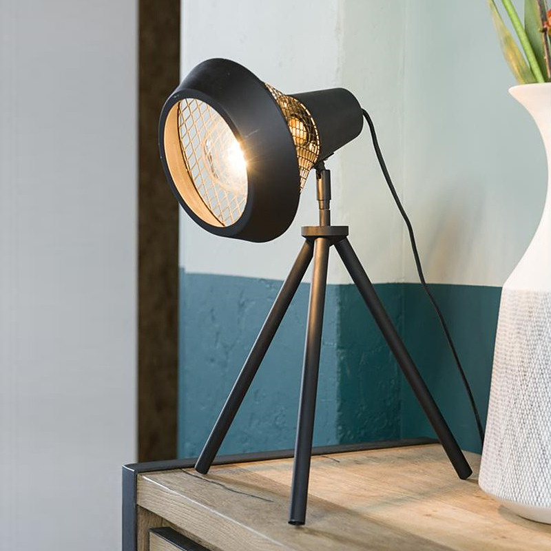 Lampe style industriel en métal noir sur trépied - Victor