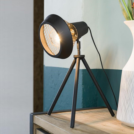 Lampe style industriel en métal noir sur trépied - Victor