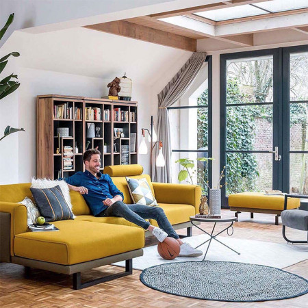 Lampadaire interieur design abat-jours suspendus lanières en cuir - Nada