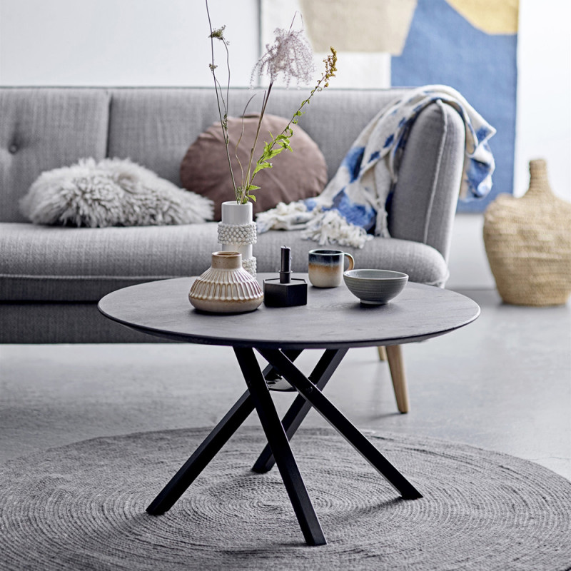 Table basse ronde noire design en bois et metal Bloomingville - Zire