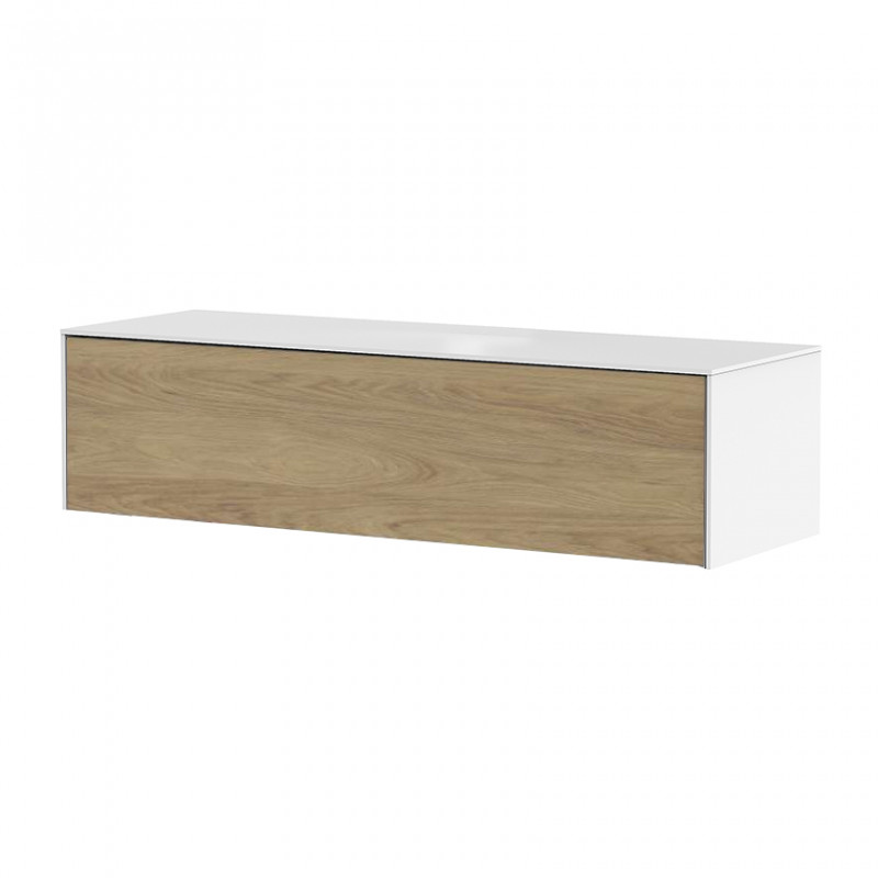 Meuble TV suspendu blanc et bois 120cm - Nature Meuble TV suspendu blanc et bois 120cm - Nature