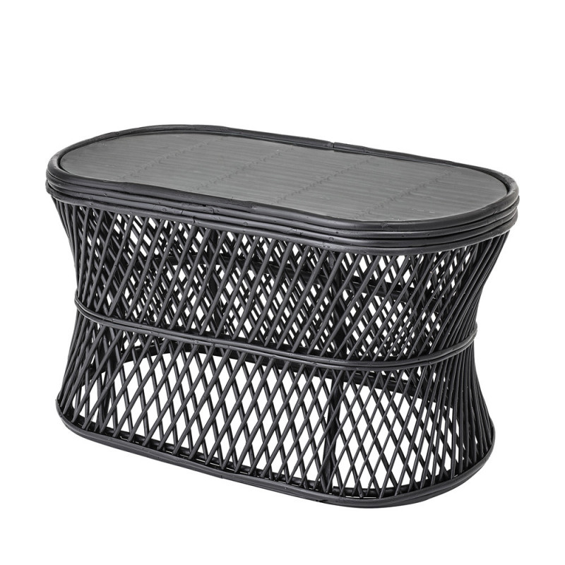 Petite table basse noire originale en rotin Bloomingville - Tane