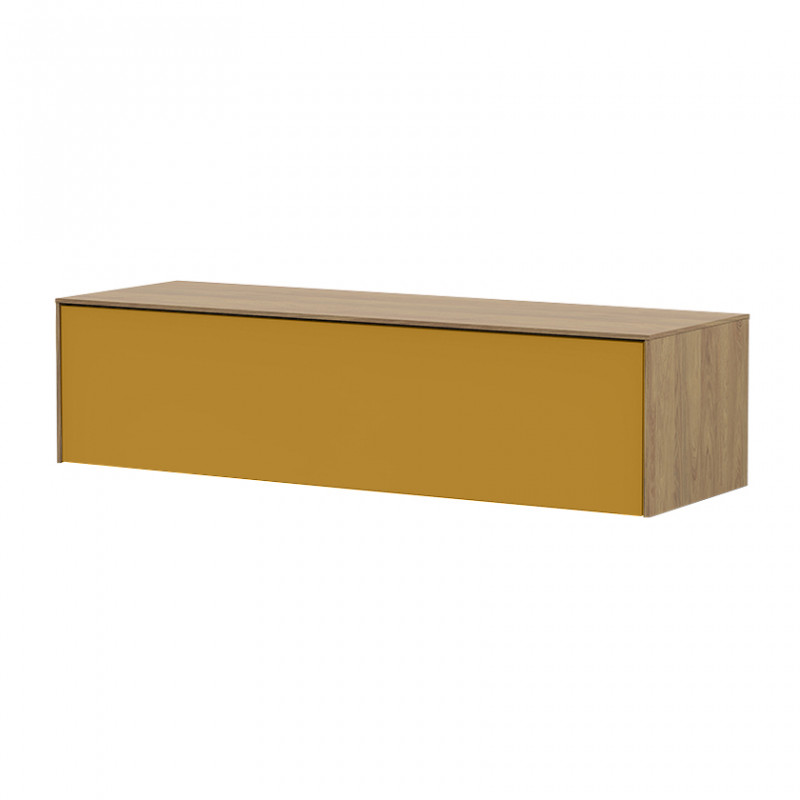Meuble TV suspendu jaune et bois naturel 120cm - Honey