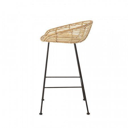 Tabouret de bar en rotin et pietement metal noir Bloomingville - Lena