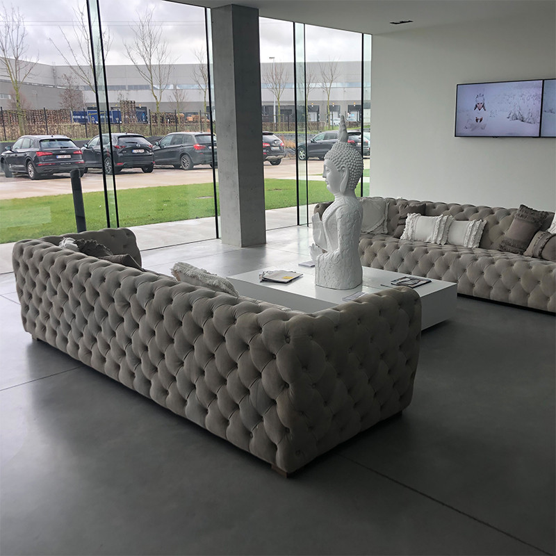 Canapé Chesterfield beige design 3 places - Flavio
