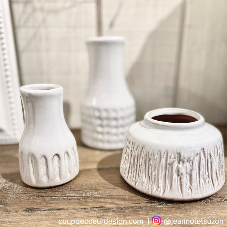 Petit vase déco rond en terre cuite blanc H 6,50cm - Terracotta