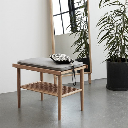 Petit banc en bois style scandinave avec coussin gris - Sine