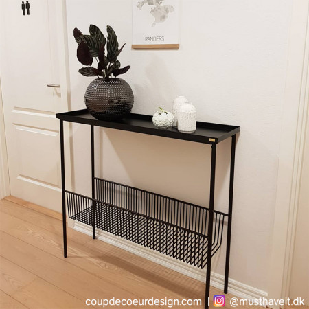 Console meuble design métal noir avec porte revue - Dani
